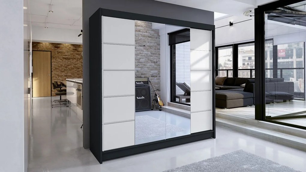 Posuvná skriňa Bar V, Farby: biela, Osvetlenie: osvetlenie LED RGB - farebné