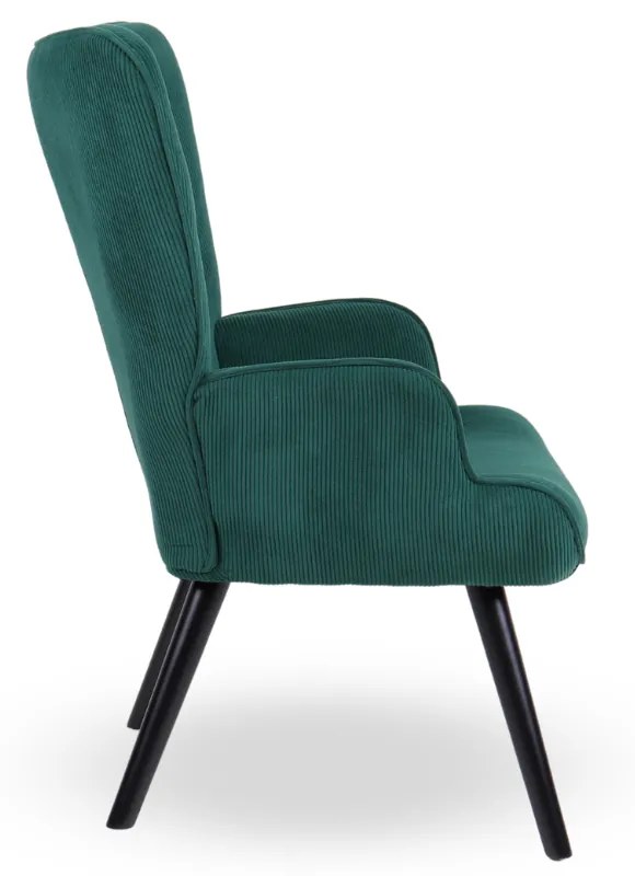 Kreslo ušiak CORDU + taburet — masív, manšestr, čierna / zelená