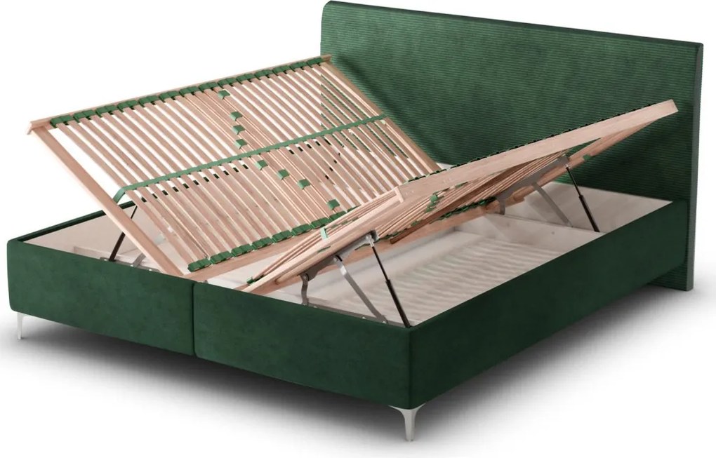 Posteľ s roštmi Stephano 180x200 cm, zelená štrukturovaná látka