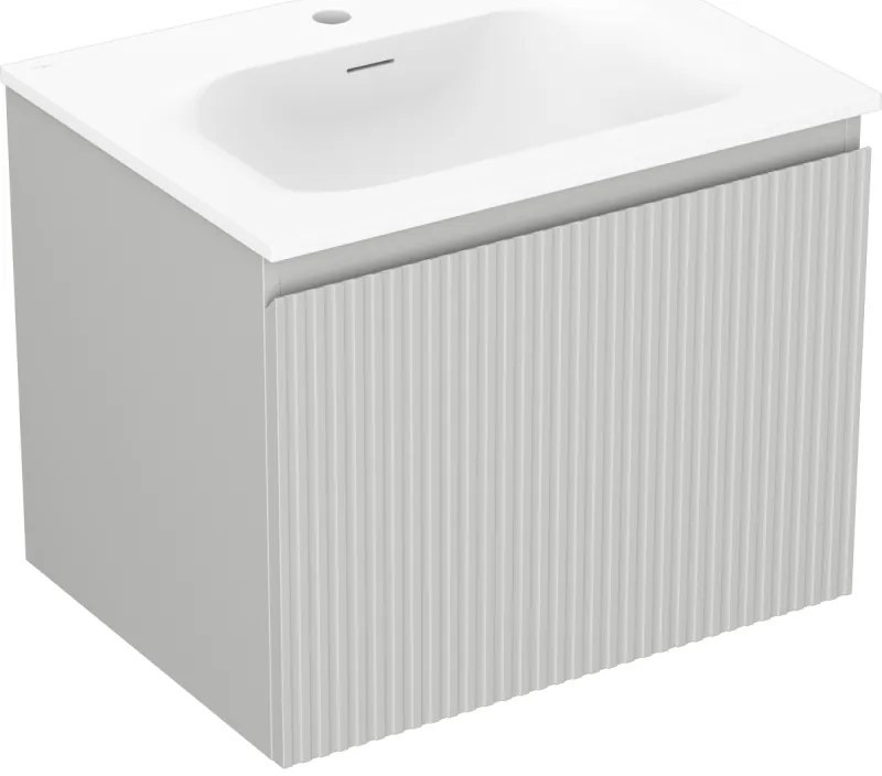 Mexen Rivel, kúpeľňová skrinka 60 cm s umývadlom Vela, 1 zásuvka, drážkovaná, sivá matná/biela, 91A20-06047-1-BF62-W23M01