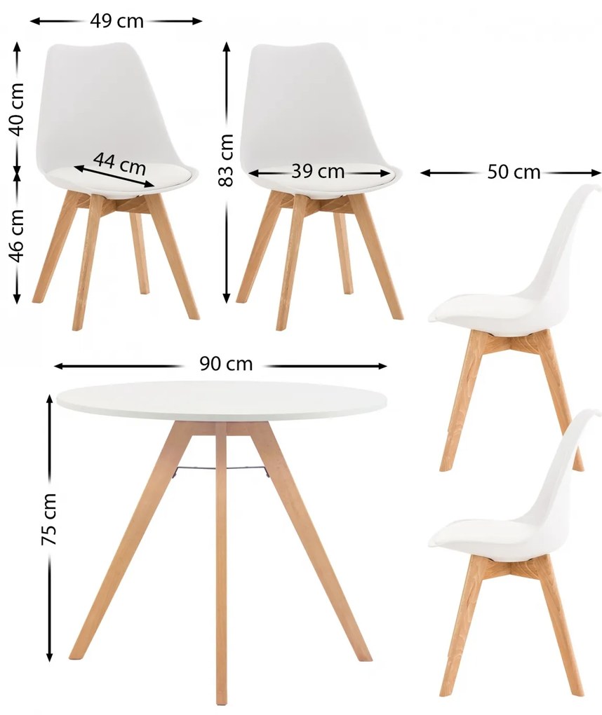 Jedálenska súprava stoličiek a stola Livik (SET 4+1), biela