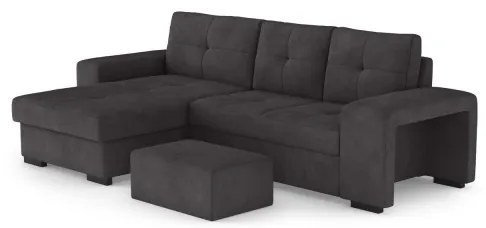 Rozkladacia sedačka s úložným priestorom a taburetom PALERMO, čierna, ľavé prevedenie