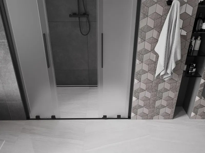 Mexen Velar Duo, posuvné sprchové dvere do otvoru 140 cm, 8mm sklo námraza, čierna matná, 871-140-000-32-70