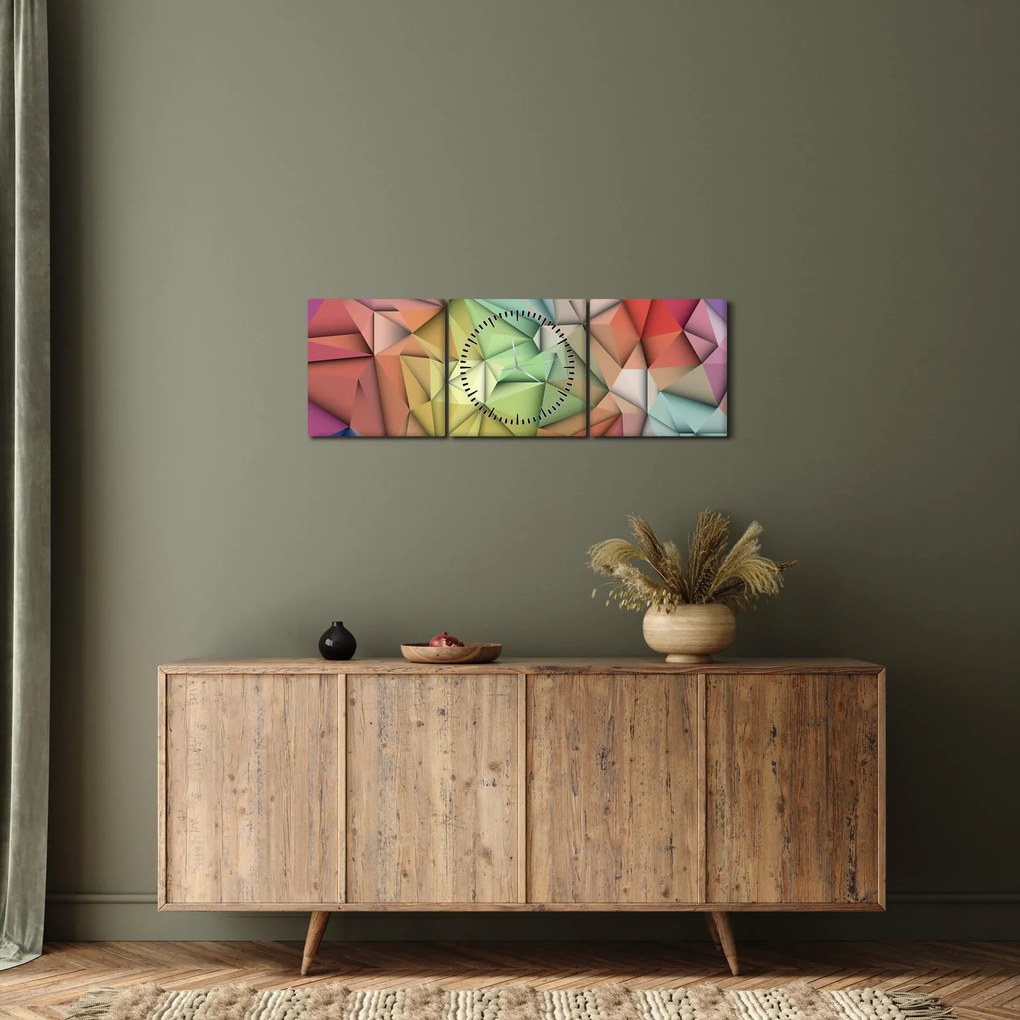 Obraz - Polygonálna abstrakcia (s hodinami) (90x30 cm)