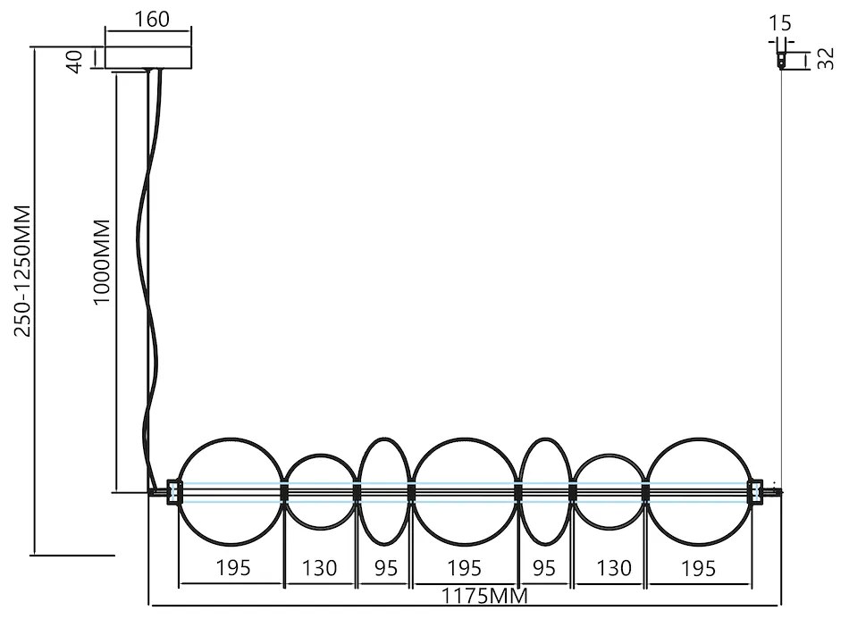 Závesné svietidlo Daphne, 7x grafitové sklenené tienidlo, b