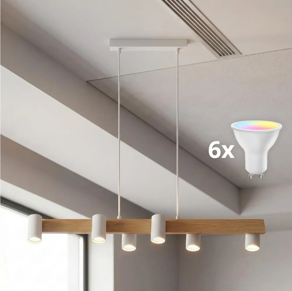 BRILAGI - LED RGBW Stmievateľný luster na lanku SELE 6xGU10/6,5W/230V biela/dub