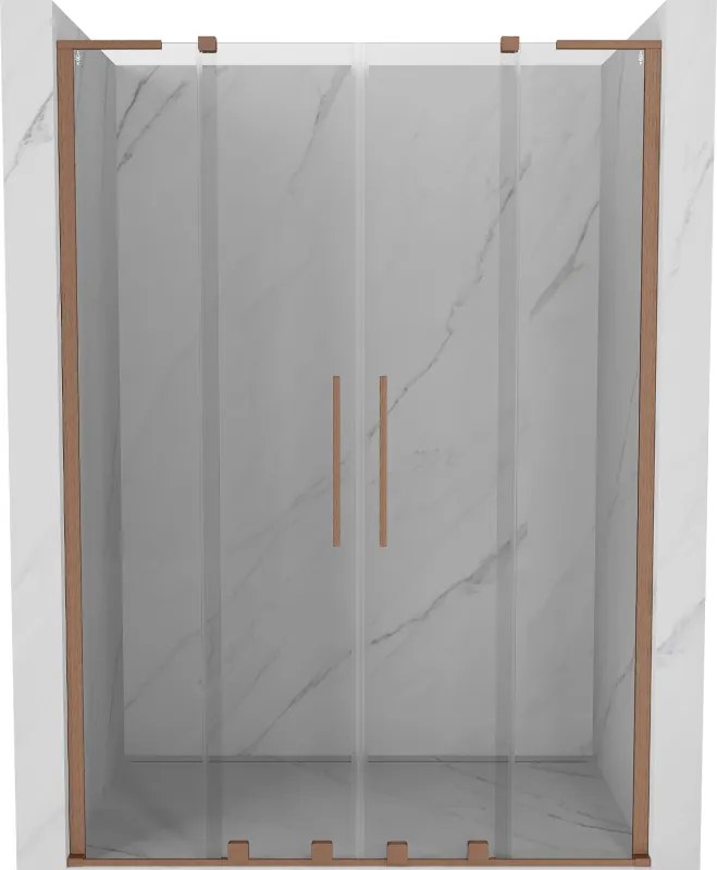 Mexen Velar L Duo, posuvné sprchové dvere do otvoru 150 cm, 8mm číre sklo, medená matná, 871-150-003-02-65