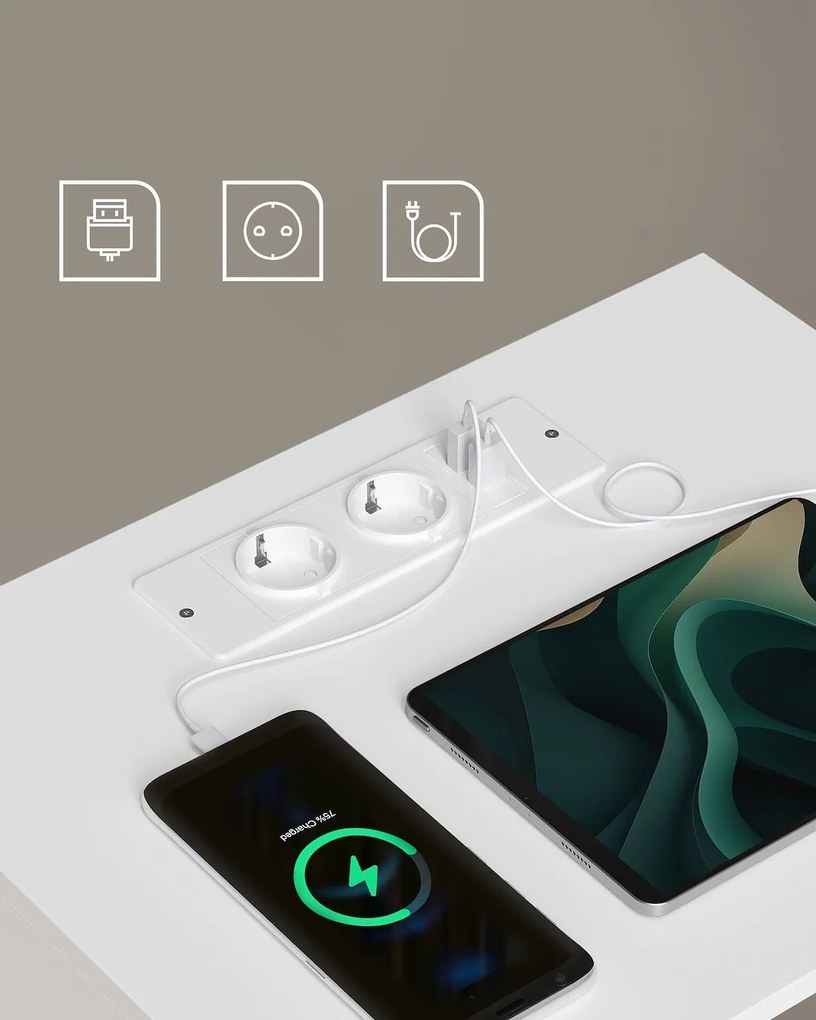 Noční stolek Vasagle Adar s nabíjecí stanicí bílý