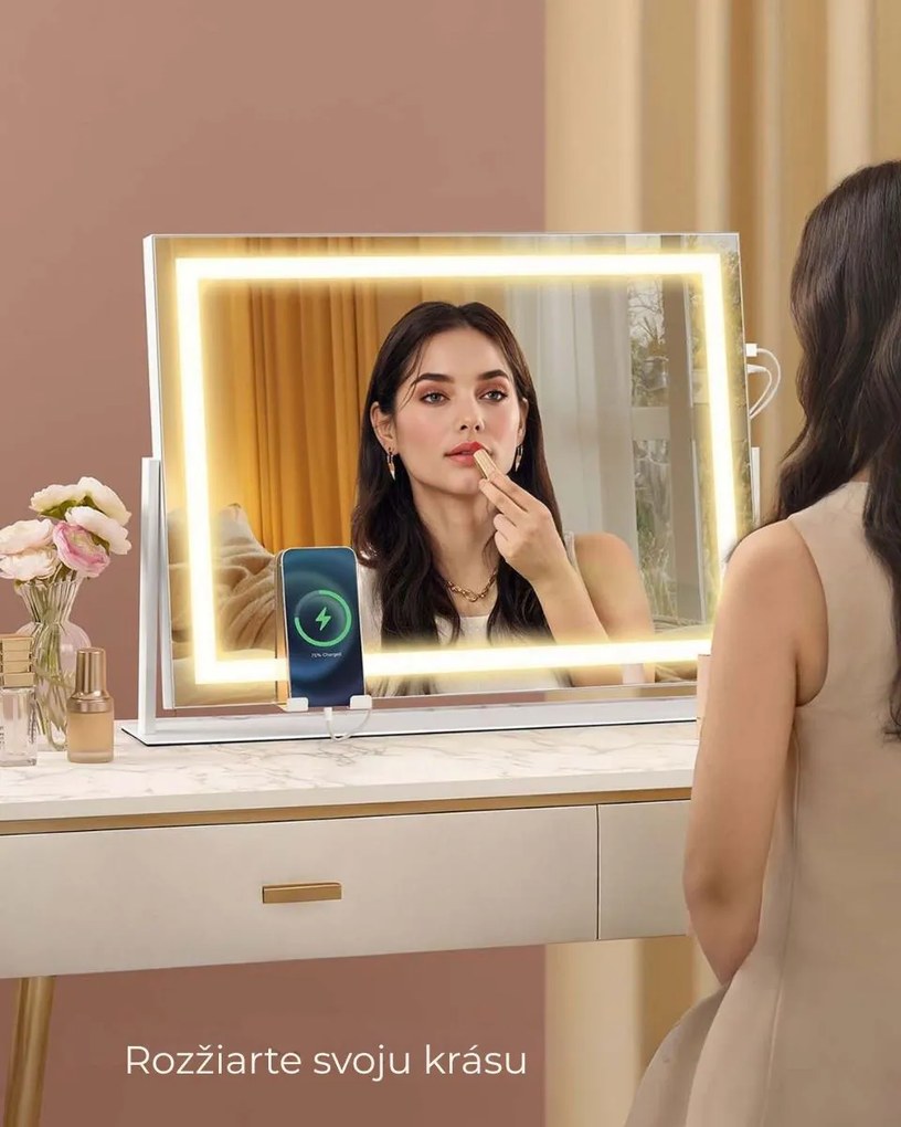 Kozmetické zrkadlo DAHLIA s LED osvetlením, 10x62,5x45,8cm, biela SongmicsHome