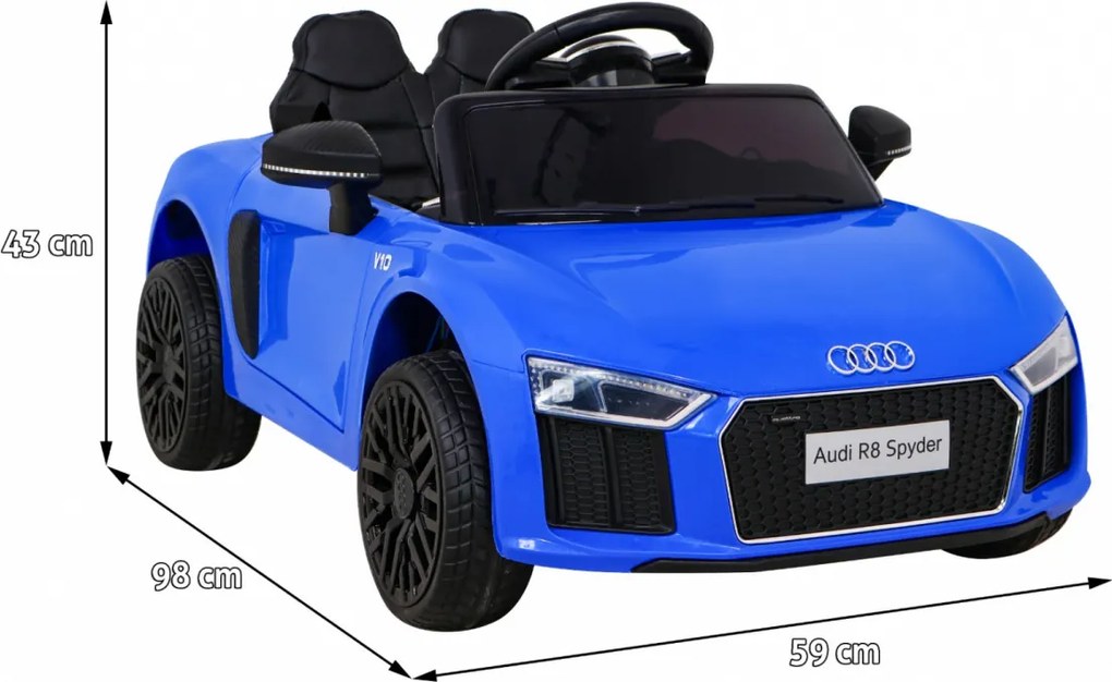 Ramiz Audi R8 batéria pre deti Modrá + Diaľkové ovládanie + EVA + Pomalý štart + MP3 LED