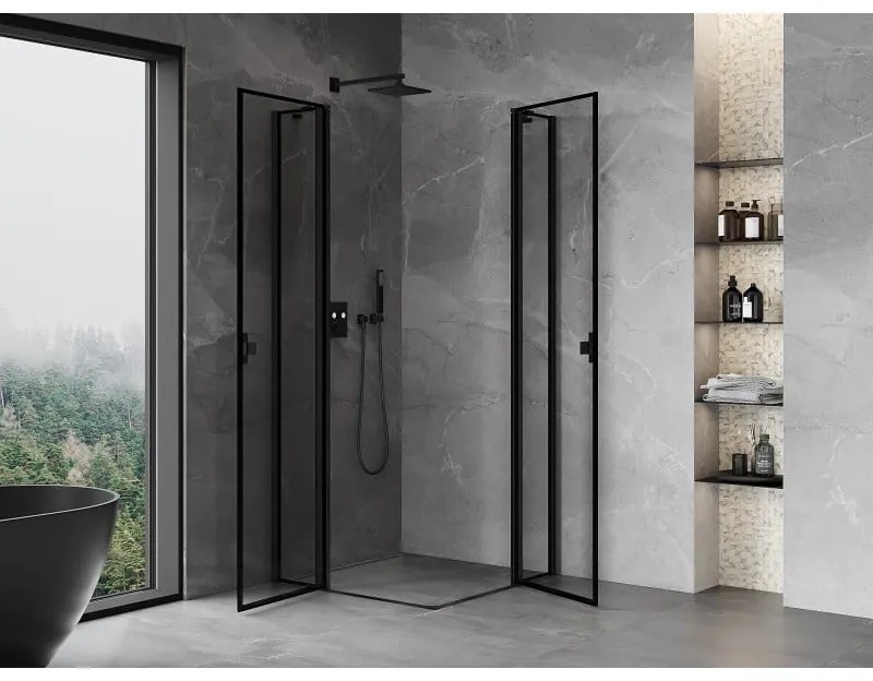 Mexen, Mexen Mist Duo výklopný sprchový kút 80 x 80 cm, čierny rám - 8A4-080L-080P-70-70