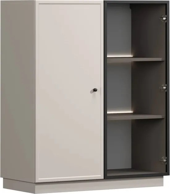 Vitrína Lorini 100 cm dvojdverová na sokli - kašmír / čierna úchytka