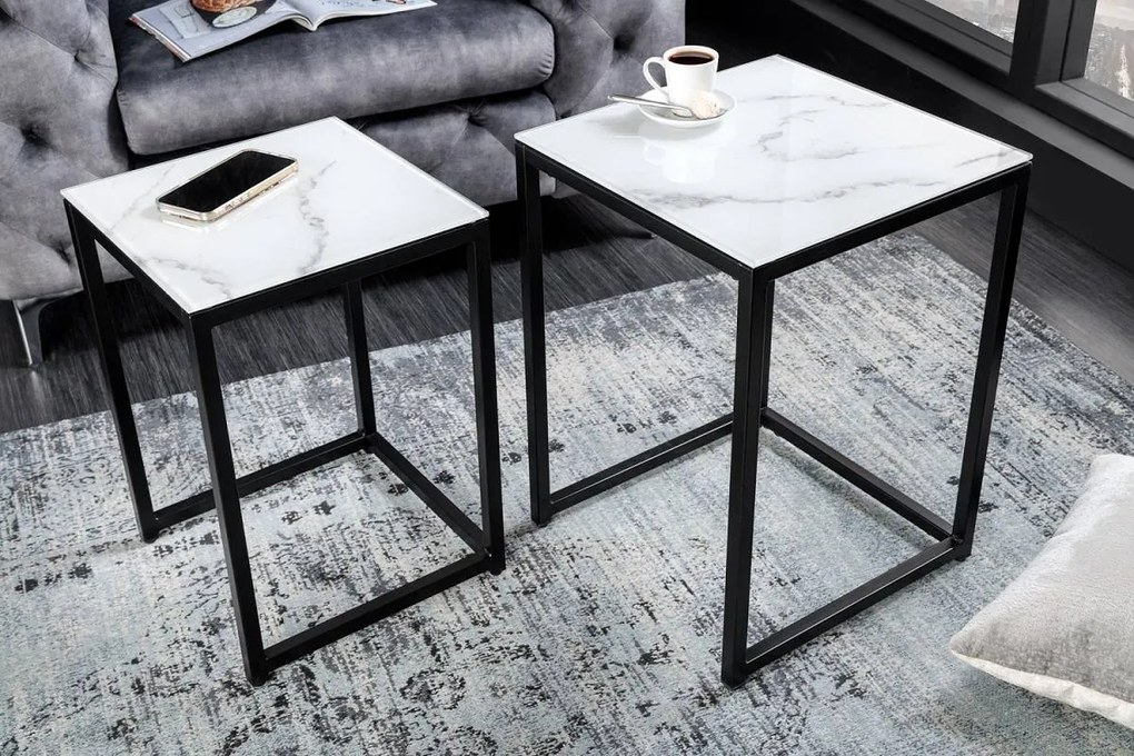 Odkladací stolík Latrisha 40 cm biela - vzor mramor - Otvorené balenie