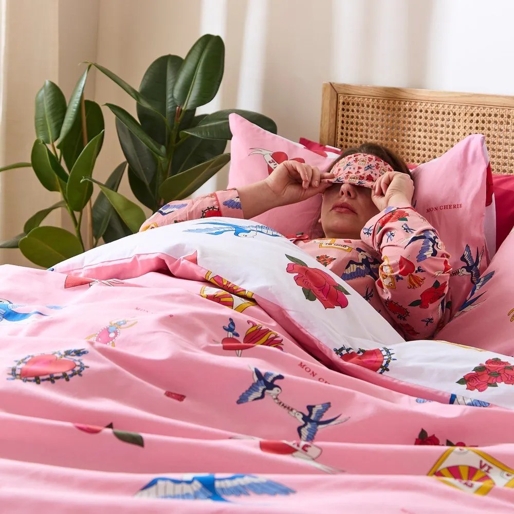 Biele/ružové bavlnené obliečky na dvojlôžko 200x200 cm Mon Coeur – Their Nibs