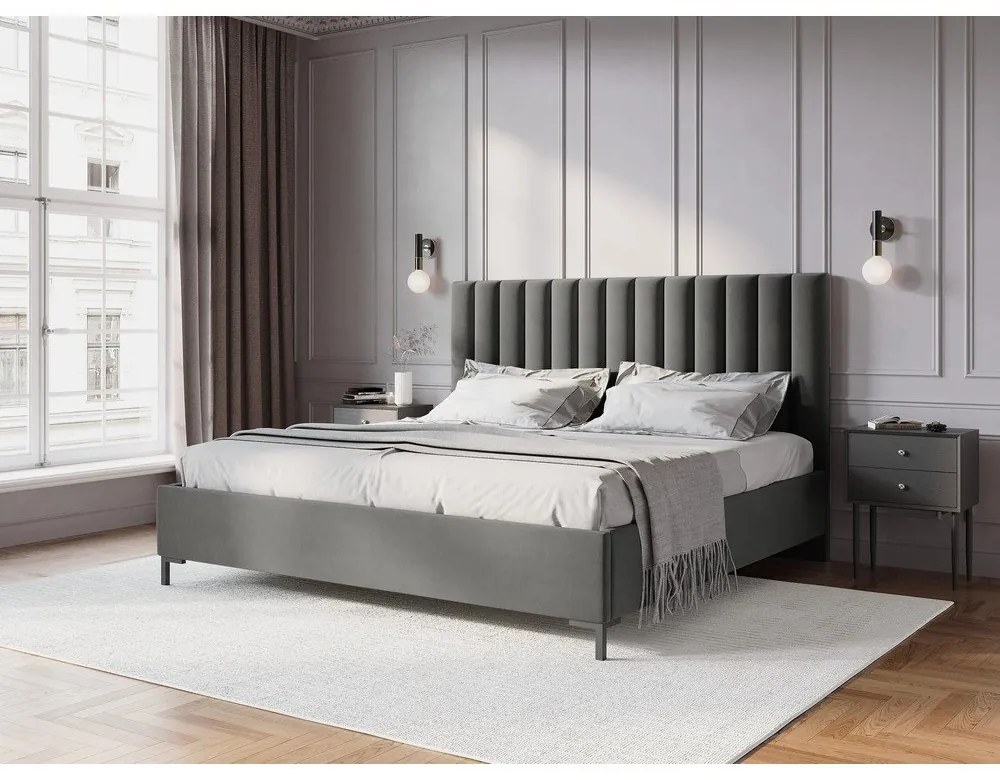 Sivá čalúnená dvojlôžková posteľ s úložným priestorom s roštom 140x200 cm Casey – Mazzini Beds