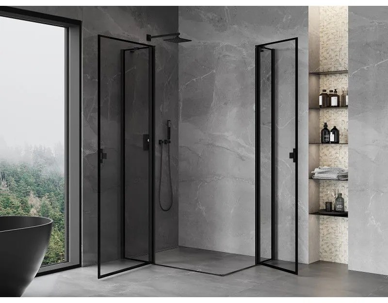 Mexen, Mexen Mist Duo výklopný sprchový kút 95 x 80 cm, čierny rám - 8A4-095L-080P-70-70