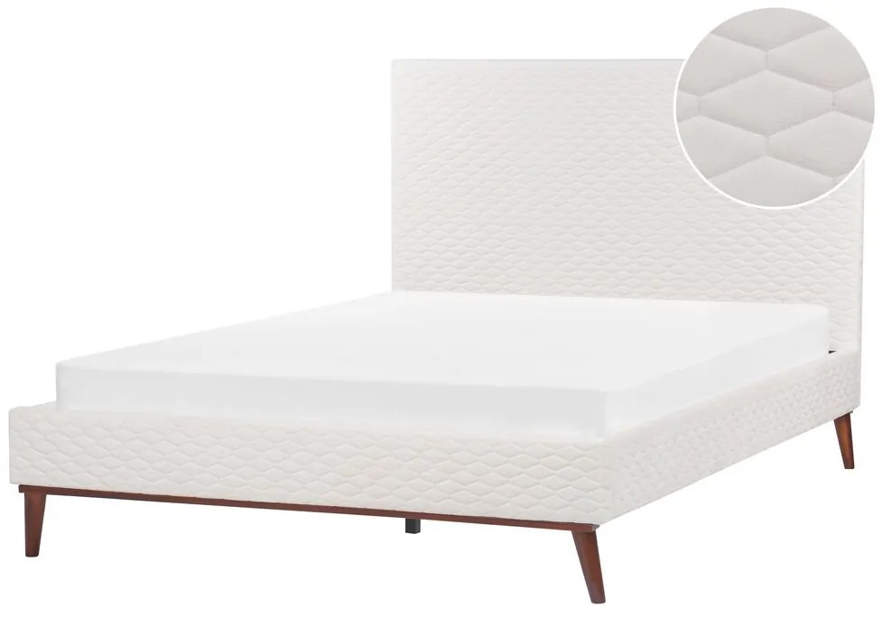 Zamatová posteľ 140 x 200 cm krémová biela BAYONNE Beliani