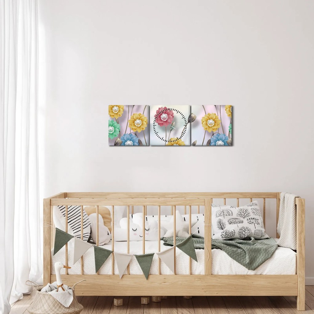 Obraz - Farebná lúka (s hodinami) (90x30 cm)