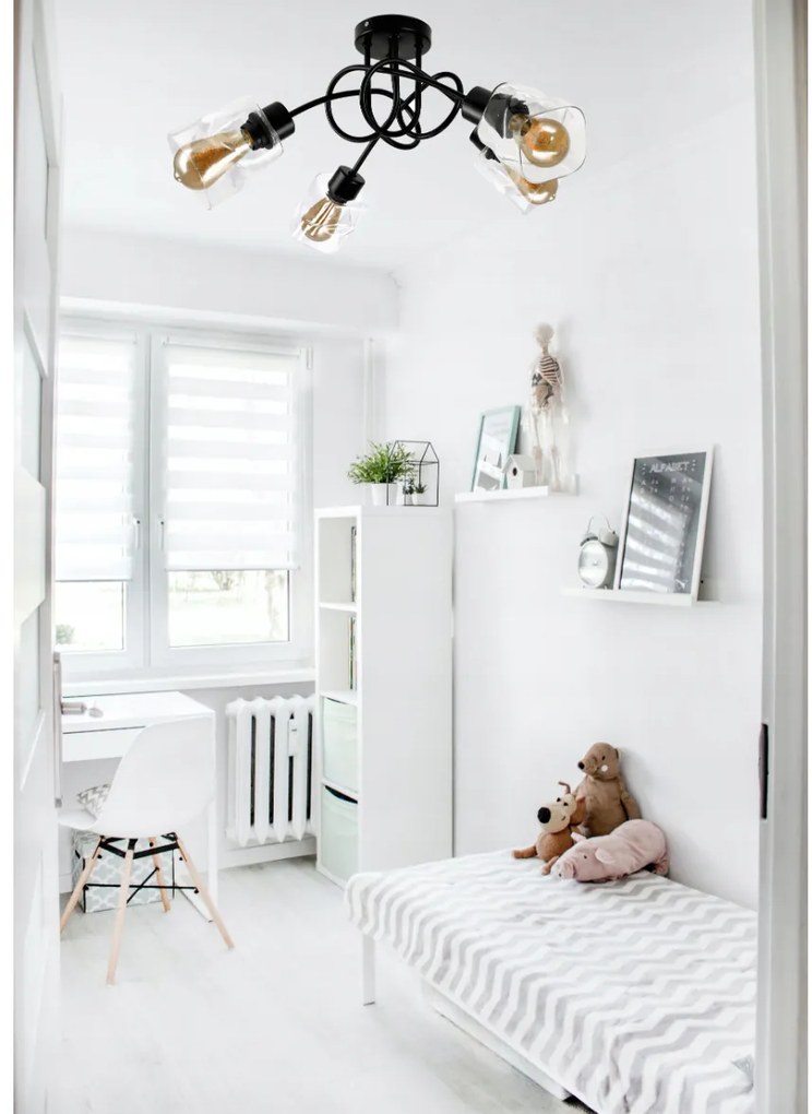 BERGE LED luster stropné svietidlo 4xE27, skladací, priehľadný sklenený štvorec