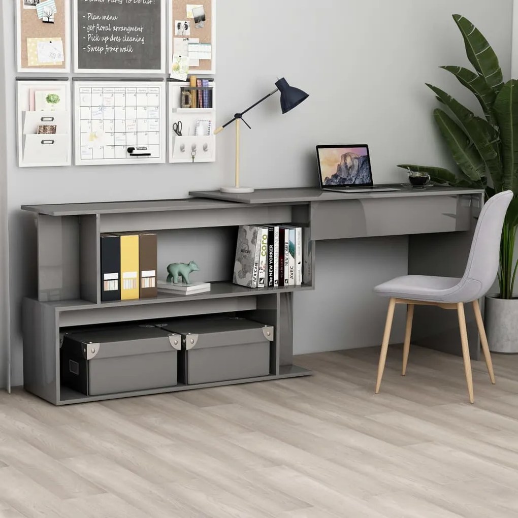 vidaXL Rohový stôl, lesklý sivý 200x50x76 cm, drevotrieska