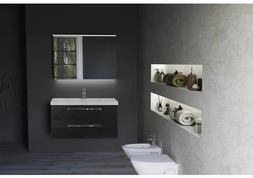 Kúpeľňová zostava Sanox Seville keramika zrkadlo 60 cm dub čierny s LED