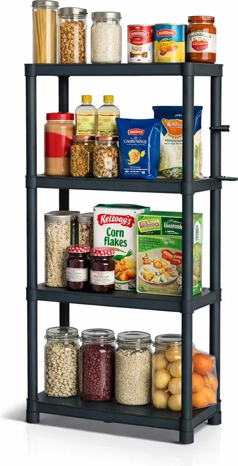 Prosperplast Regál plastový 4 police STACKARO SMALL 58 x 28 x 131,5 cm - čierny