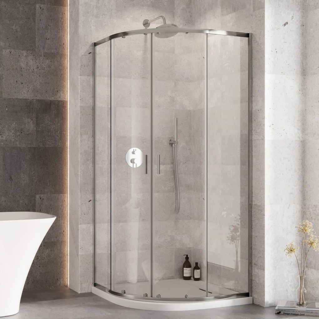 Besco Štvrťkruhový sprchovací kút ZARYA CHROM HR 80x80 (90x90) + vanička AXIM biela BESCO-Rozmery: 80x80