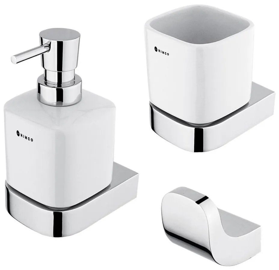 NIMCO NK set-31K-26 - Dávkovač mydla, stojan na kefky a nástenný háčik NIKAU