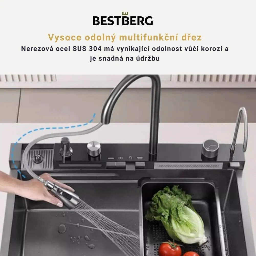 Multifunkčný smart drez BestBerg BBSS-20 / 75 x 45 x 22 cm / nerezová oceľ