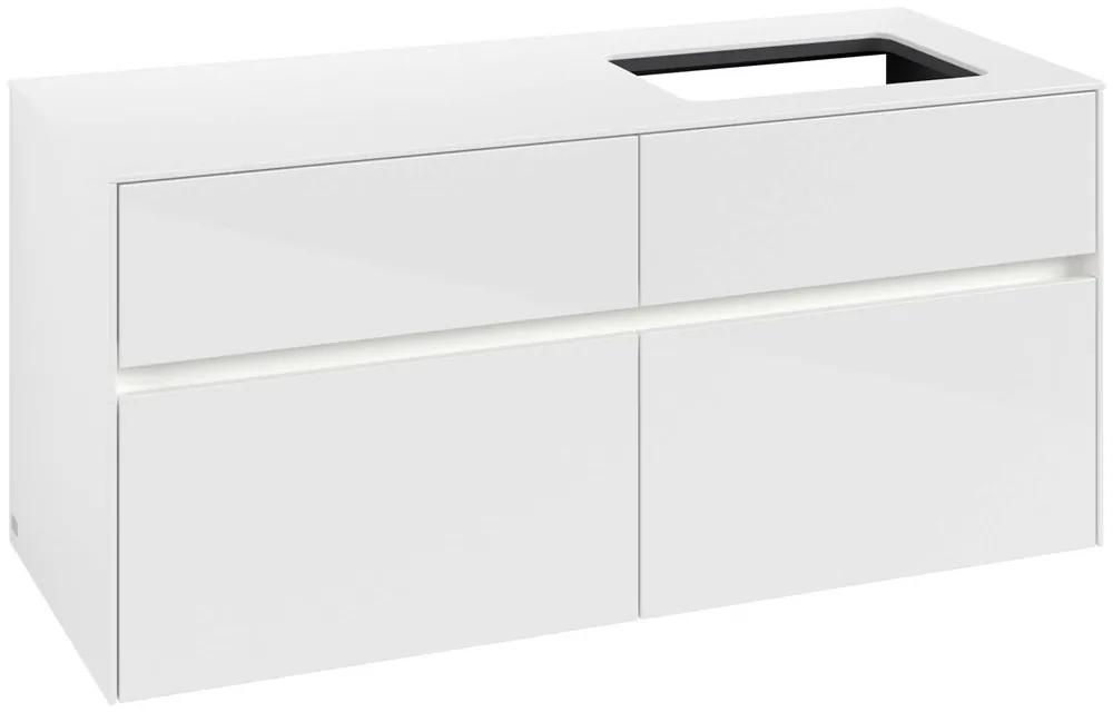 VILLEROY &amp; BOCH Collaro závesná skrinka pod umývadlo na dosku (umývadlo vpravo), 4 zásuvky, s LED osvetlením, 1200 x 500 x 548 mm, Glossy White, C114B0DH