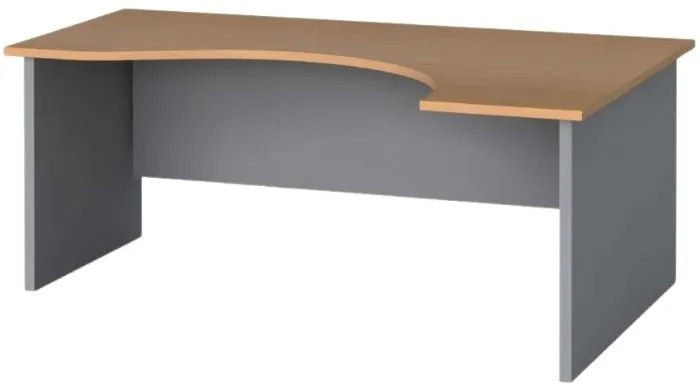 Rohový kancelársky pracovný stôl PRIMO FLEXI, zaoblený 180x120 cm, sivá / buk, pravý