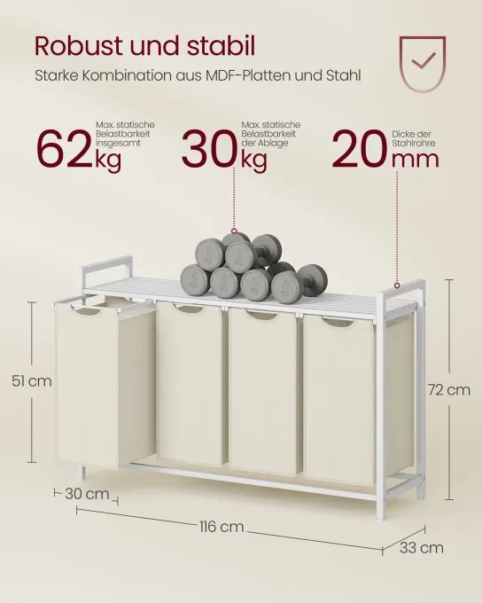 Kôš na bielizeň so 4 priehradkami BLH401W01