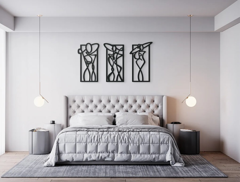 drevko 3-dielny avantgardný obraz 3 dámy Rozmer obrazu: 34,5 x 65 cm, Farba dekorácie: Čierna