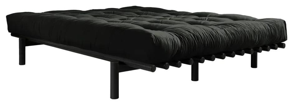 Dvojlôžková posteľ z borovicového dreva s matracom Karup Design Pace Comfort Mat Black/Black, 140 × 200 cm