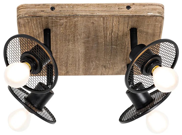 Priemyselné stropné bodové svetlo čierne s drevom 4-svetlo - Jasmine