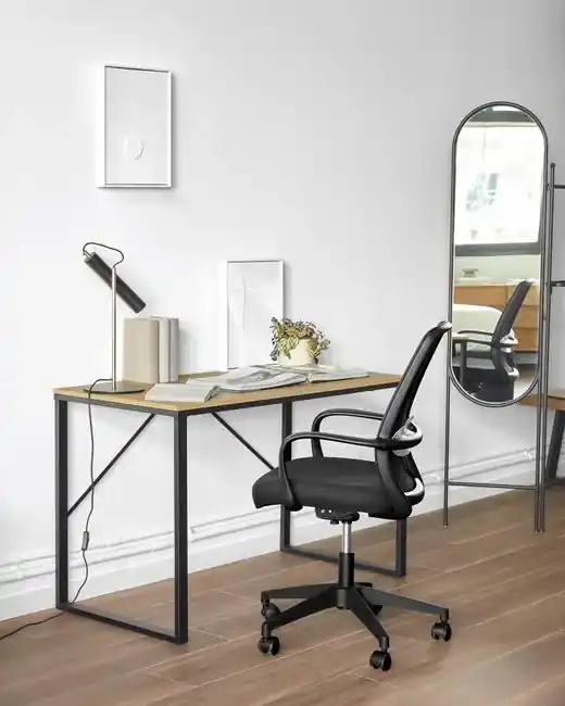 Pracovný stôl TREND 120x60 cm v prírodnom dekore, čierne kovové nohy | BIANO
