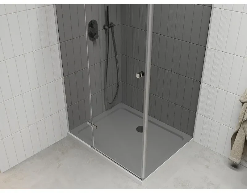 Mexen Roma, sprchový kút s krídlovými dverami 80 (dvere) x 120 (stena) cm, 6mm šedé sklo, chrómový profil + slim sprchová vanička biela + chrómový sifón, 854-080-120-01-40-4010