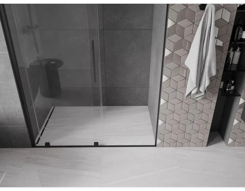 Mexen Velar, posuvné dvere do otvoru 130x200 cm, 8mm číre sklo, čierna matná, 871-130-000-01-70