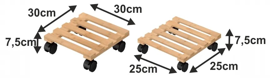 Podstavec pod kvetináč na kolieskach (2 ks) Kosma - bambus