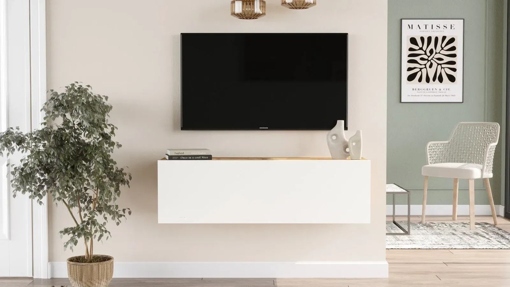 Závesný TV stolík Houseland Fullio Atlantic borovica/biela