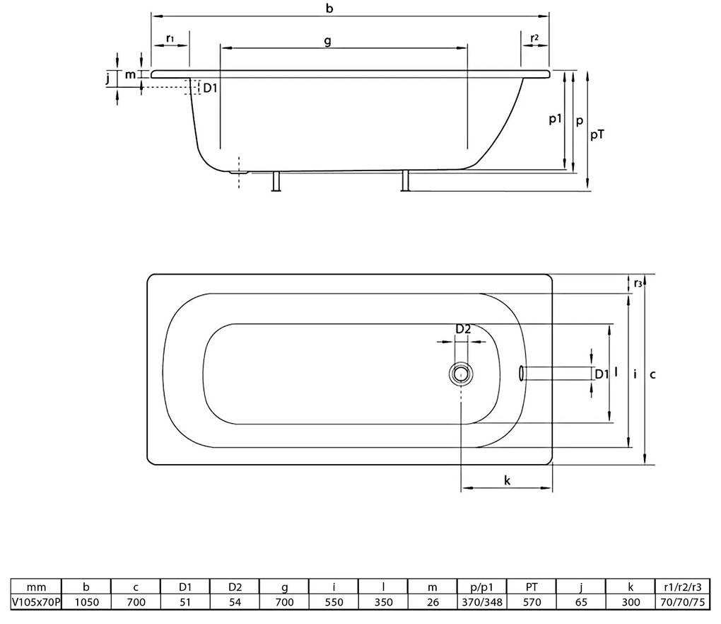SMAVIT SMAVIT, Smaltovaná vaňa 105x70cm, biela, V105X70P