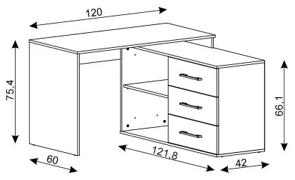 Písací stôl s zásuvkami a univerzálnym rohom P/L JULES hnedá/čierna
