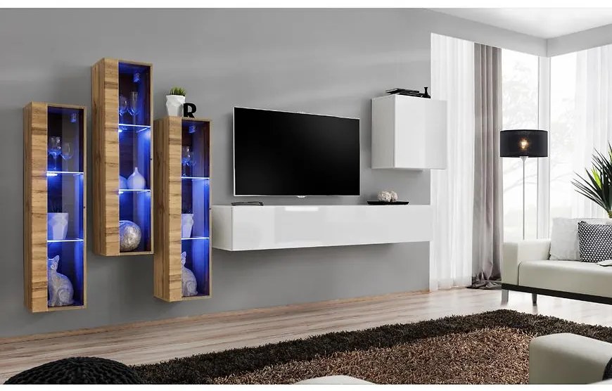 Obývacia stena Switch Sklo +LED XIII Wotan/Biely