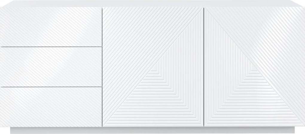 Biela komoda Asha 167 cm s dvoma dverami a zásuvkami - lesklá