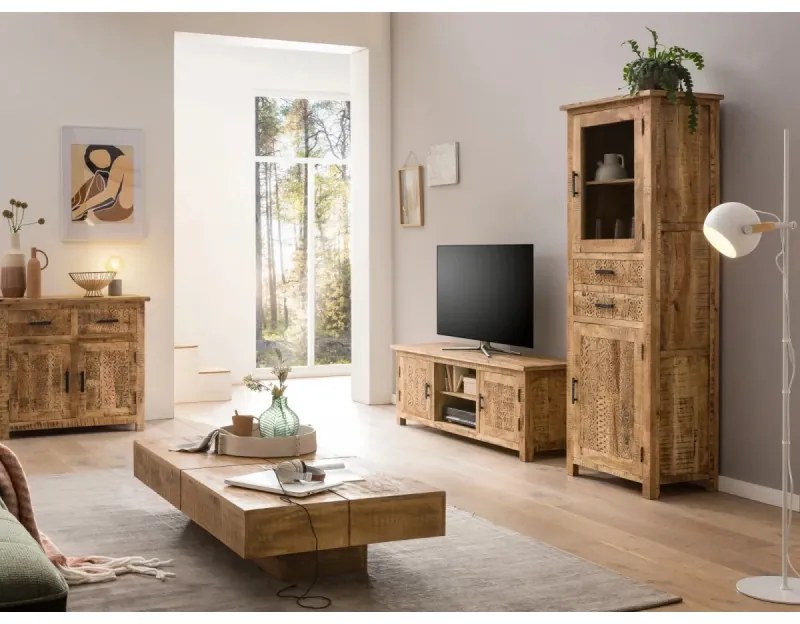 furniture-nabytek.cz - Masívna vitrína Mumbai z mangového dreva, lakovaná, hnedá