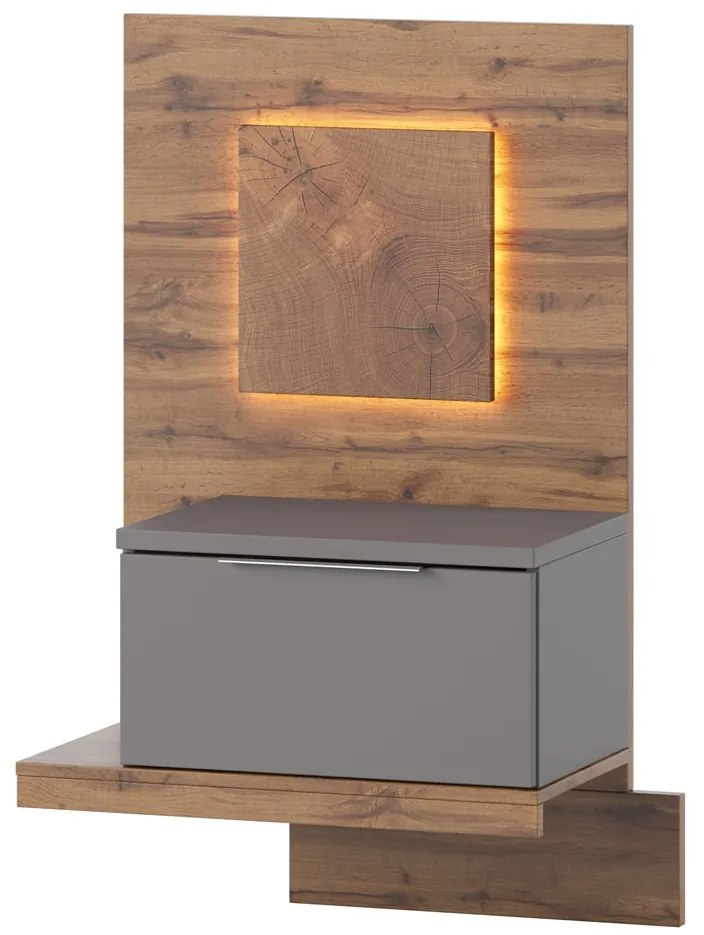 Závěsný noční stolek Livorno 68 s LED osvětlením levý dub Wotan/šedý