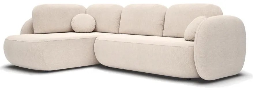 Rohová rozkladacia sedacia súprava do tvaru L s úložným priestorom OLBIA ľavá béžová