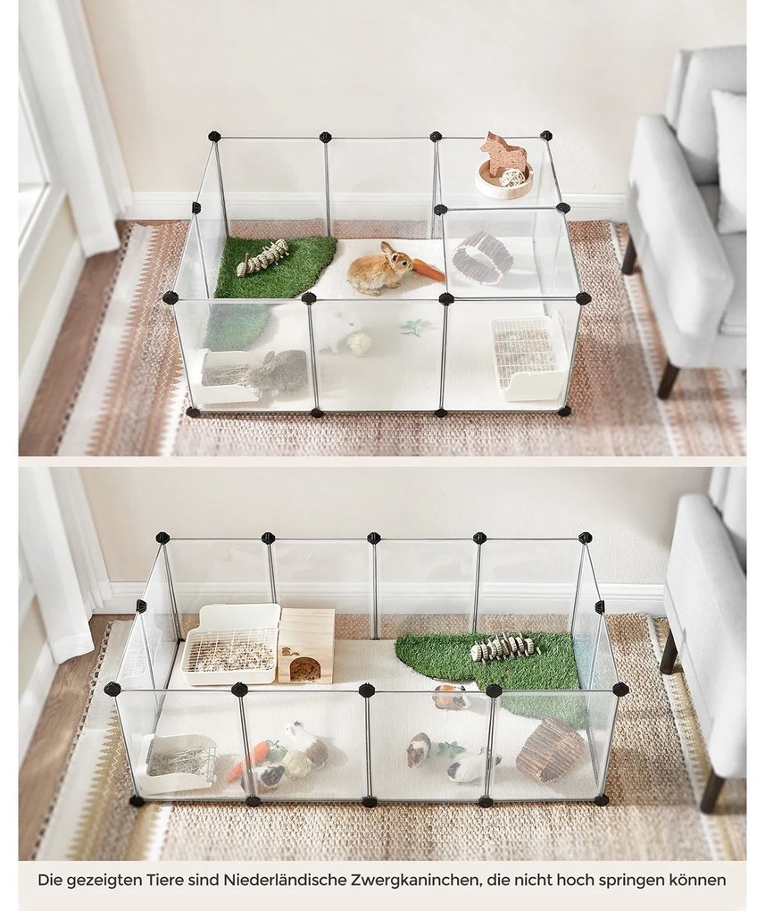 SongmicsHome Ohrádka pre malé zvieratá z priehľadného plastu BEN, 125x63x42cm, transparentná