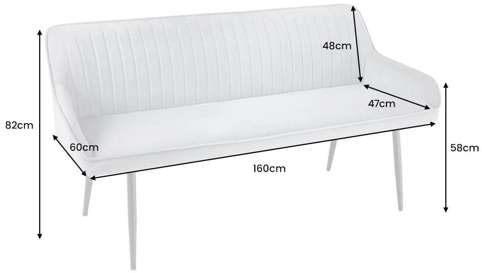 Lavica Turin 160cm strieborno sivý zamat