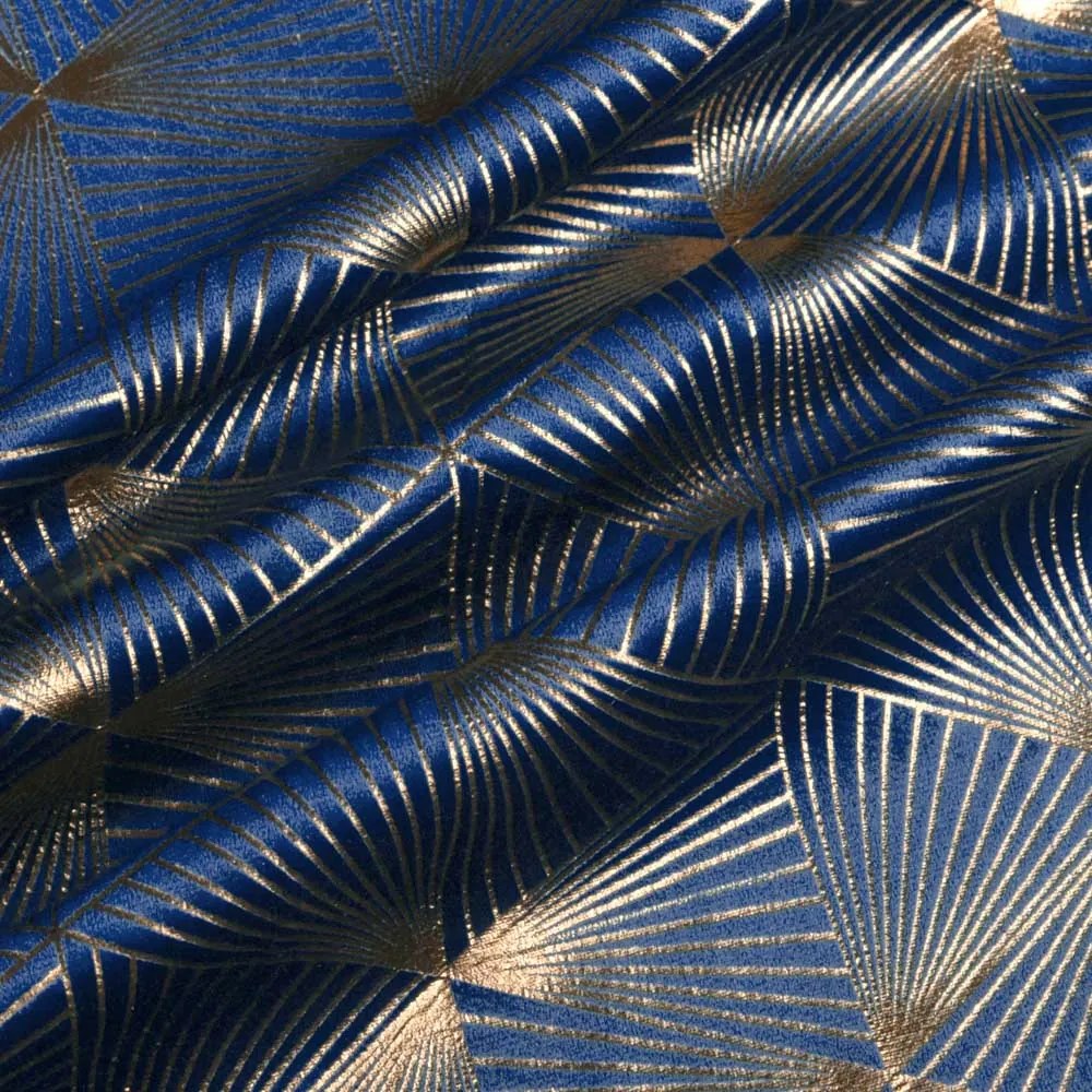 Biante Zamatový oválny obrus Isabela IBL-011 Rose Gold trojuholníky na kráľovsky modrom 140x200 cm